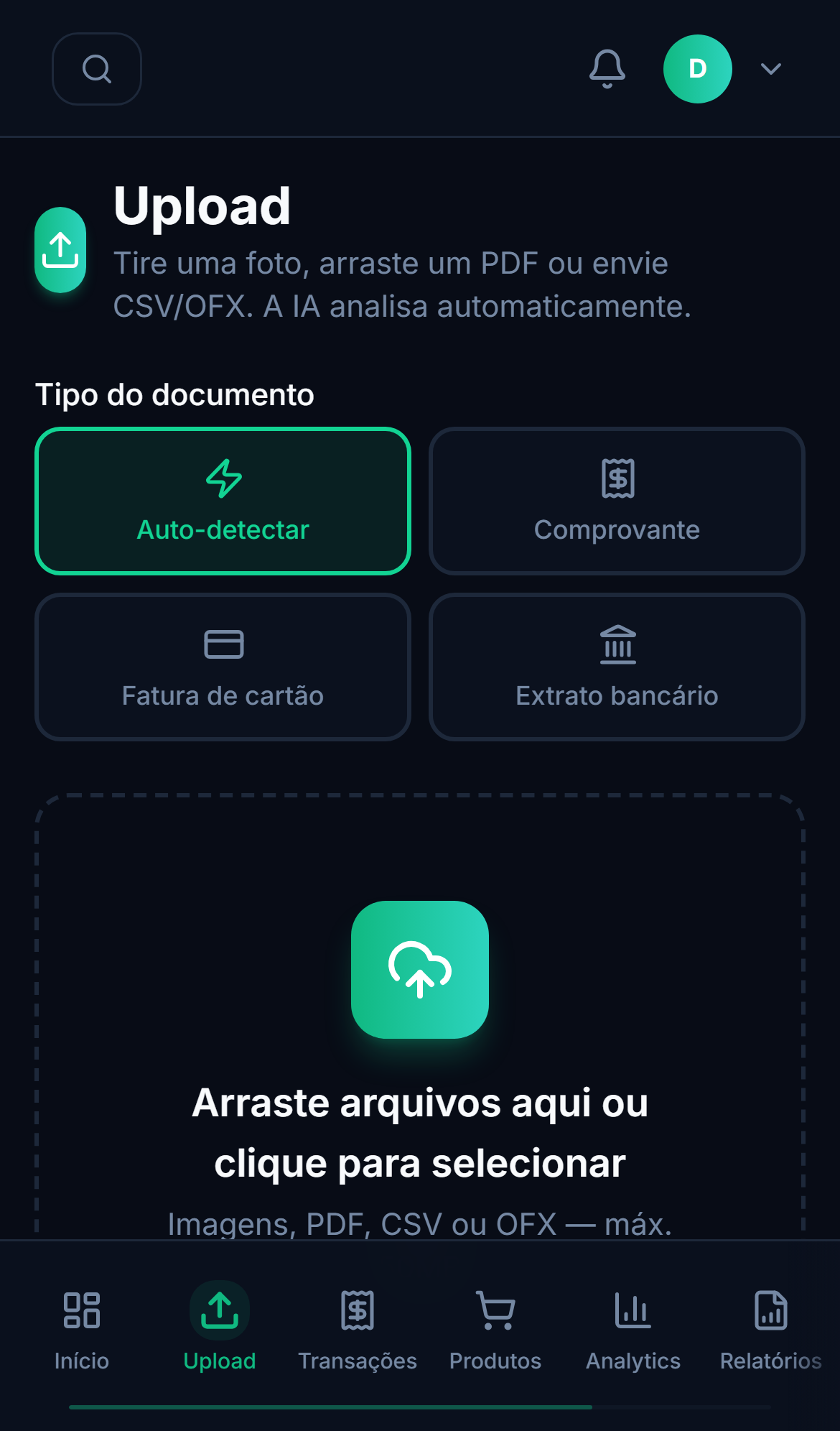 Upload em 3 formatos