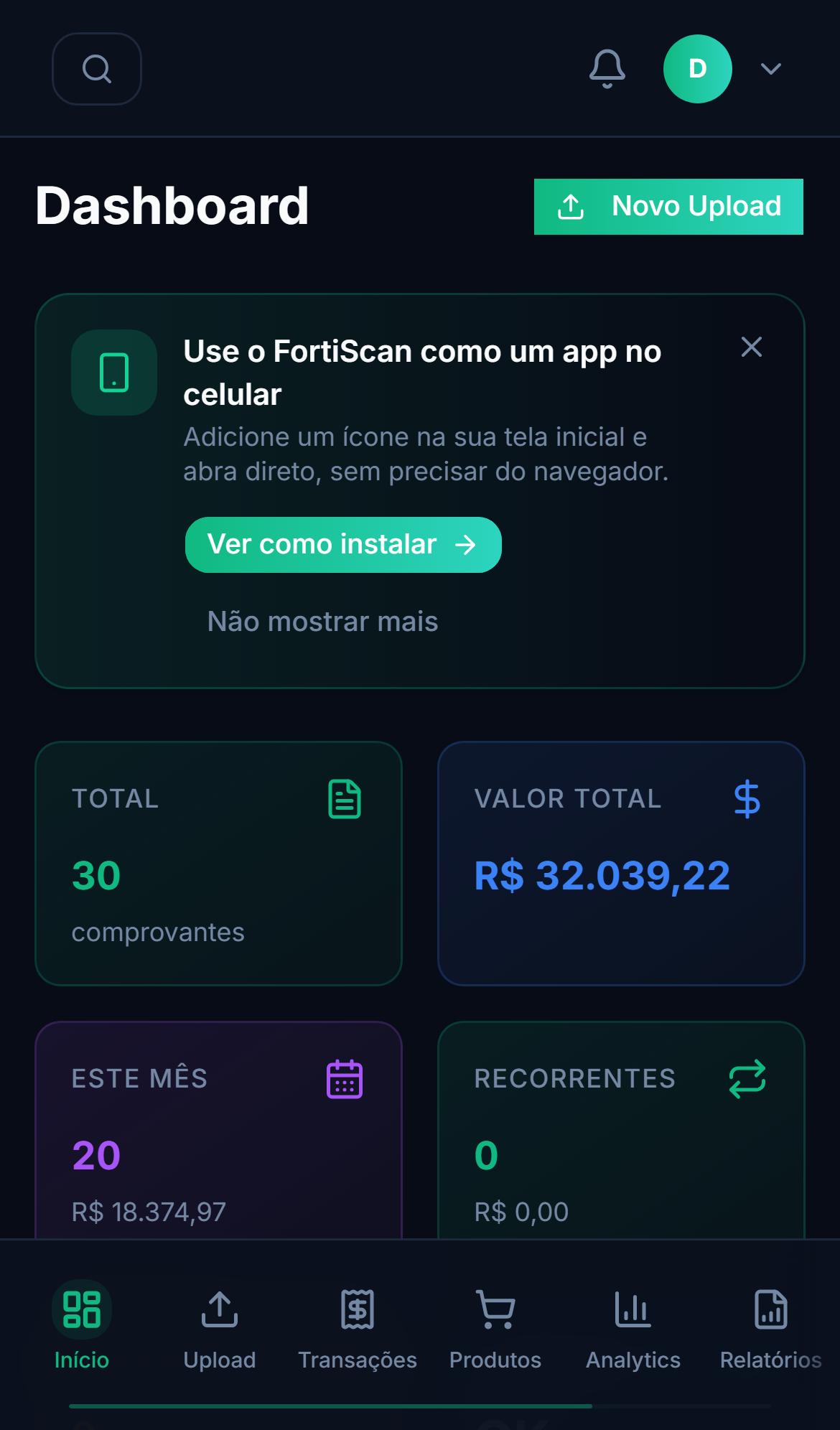 Dashboard do mês