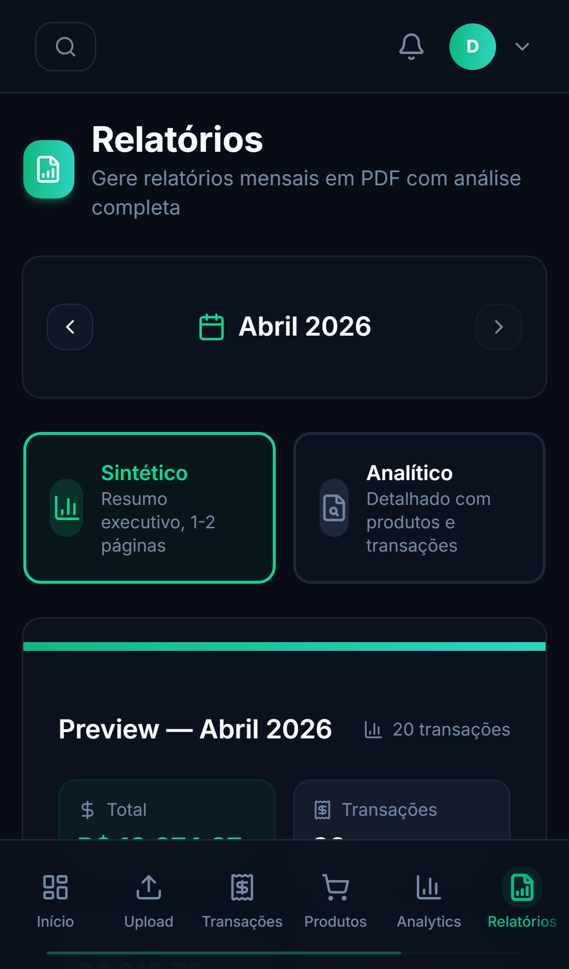 Relatório por e-mail